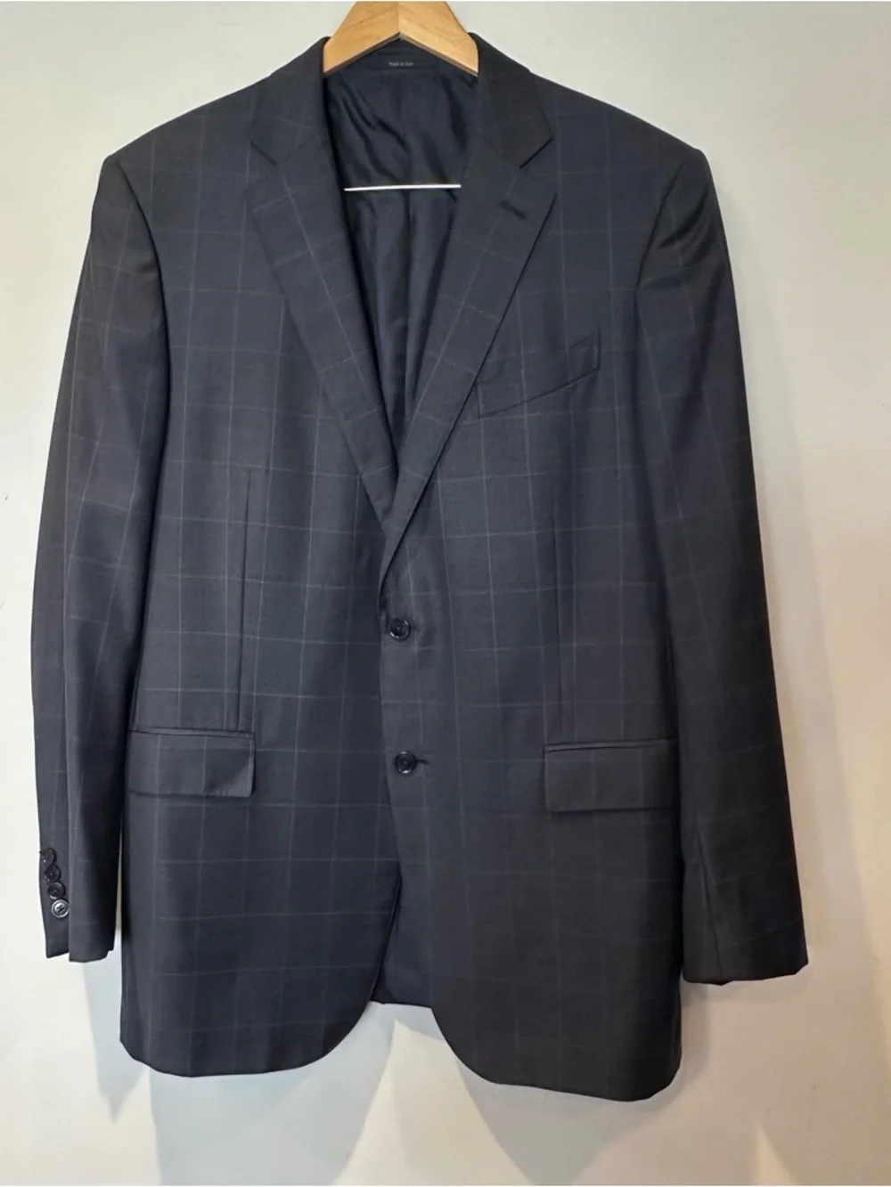 Ermenegildo Zegna 100 % Wool Navy Windowpane Two-Button Suit Jacket